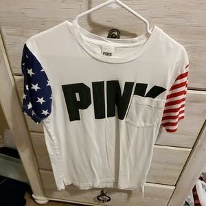 Size XS Pink white Stars and Strips tshirt
